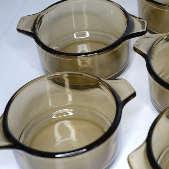 Vintage Dynaware Pyr-O-Rey Amber Glass Small Baking Casserole Bowls Mexico x 8 - Picture 12 of 15